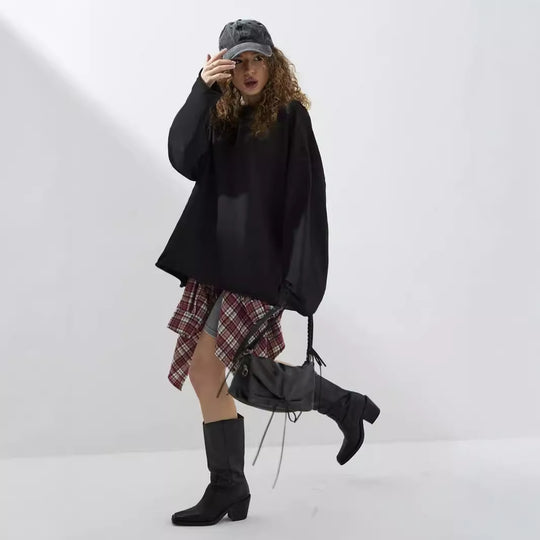 Damen Oversized Sweatshirt mit langen Ärmeln und Rundhalsausschnitt Heidi-Mode
