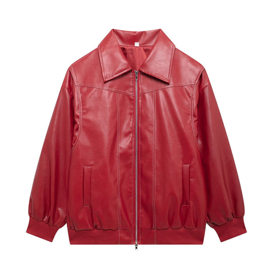 Damen modische Lederjacke mit strukturiertem Kragen und praktischen Taschen Heidi-Mode