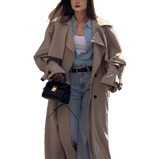 Damen Oversized Trenchcoat mit detailreichen Drapierungen und modischem Schnitt Heidi-Mode