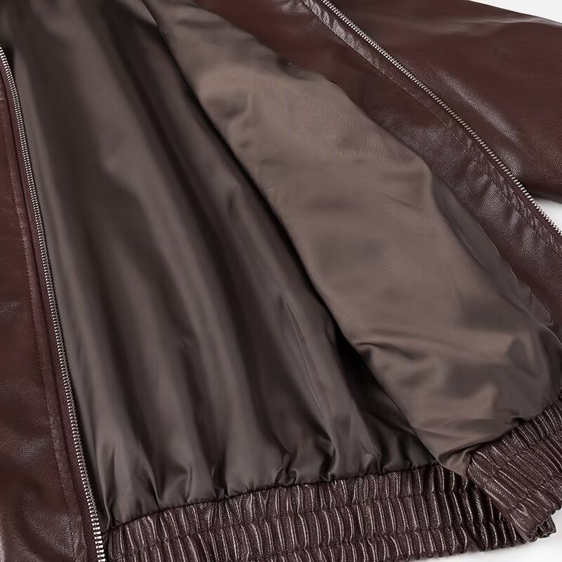 Damen Kunstlederjacke mit stylischem Kragen und elastischen Bündchen Heidi-Mode