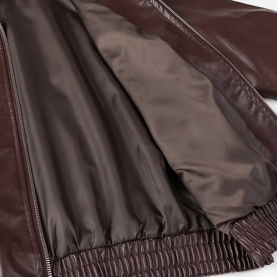 Damen Kunstlederjacke mit stylischem Kragen und elastischen Bündchen Heidi-Mode