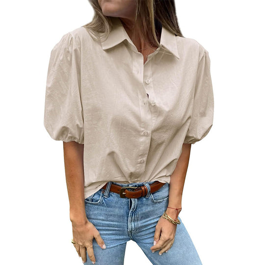 Damen Bluse mit Puffärmeln und klassischem Kragen Heidi-Mode
