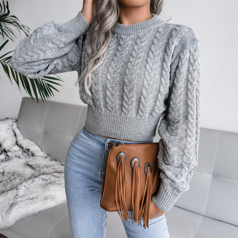 Damen Strickpullover im modernen Zopfmuster mit engem Bund Heidi-Mode