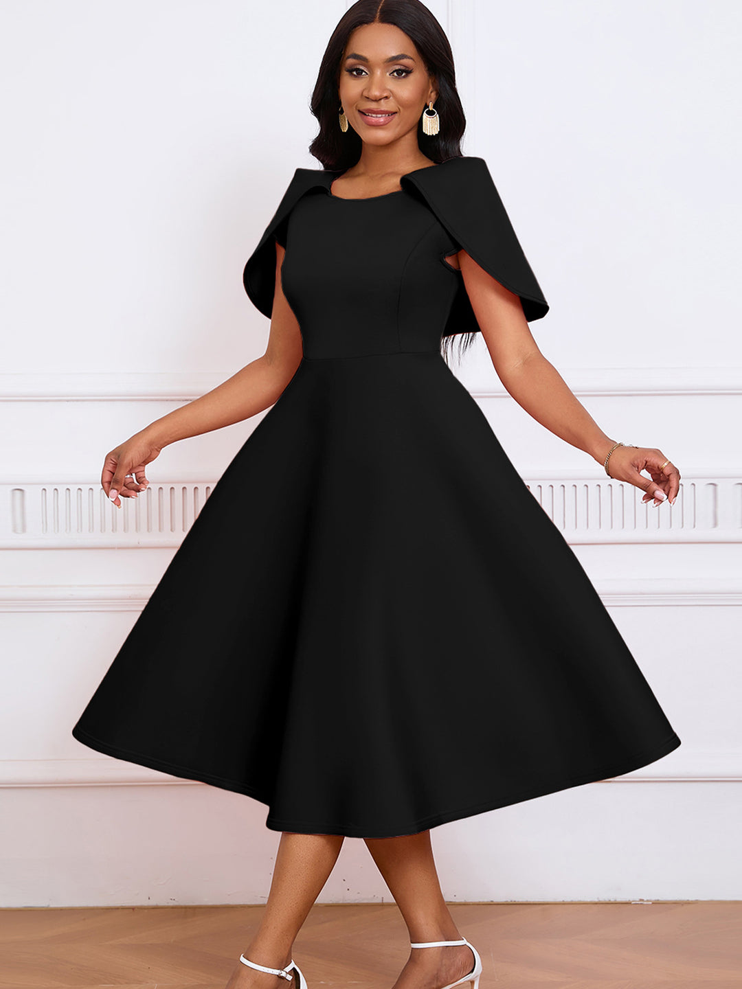 Damen elegante Abendkleid mit übergroßen Ärmel Heidi-Mode