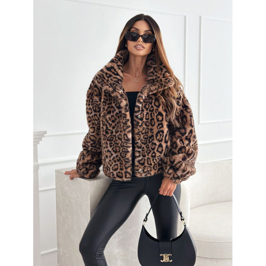 Damen Kunstpelz Leopardenmuster Jacke Heidi-Mode
