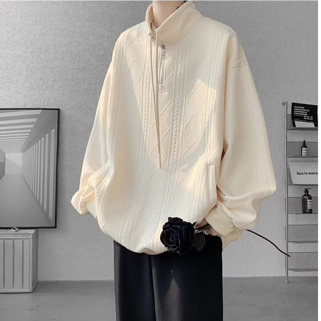 Damen lässiger Pullover mit modernem Stehkragen und Ringelzug Heidi-Mode