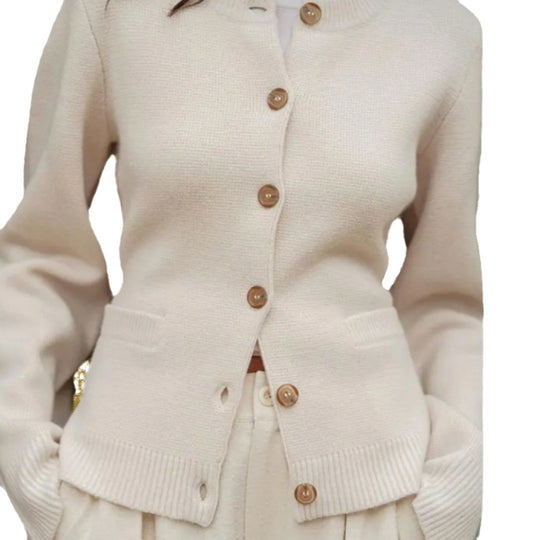 Damen Strickjacke mit eleganten Knöpfen und modernen Taschen Heidi-Mode