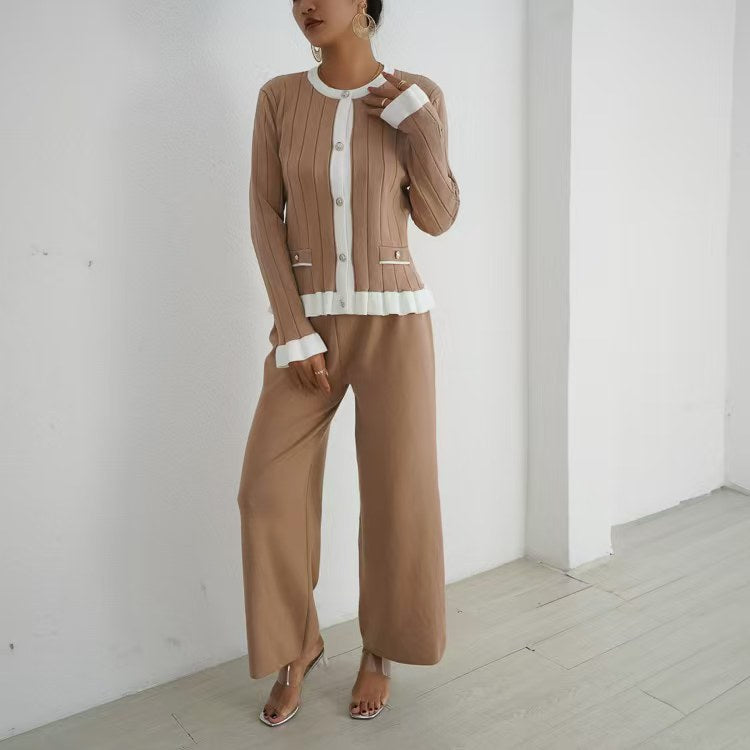 Damen elegantes Strick-Loungewear-Set mit dekorativen Details Heidi-Mode