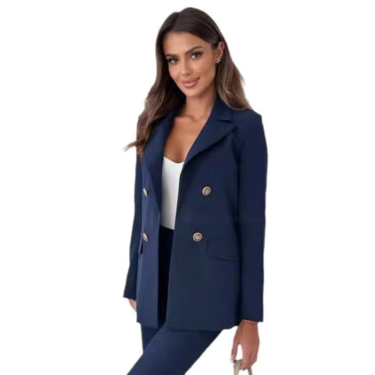 Damen Eleganter Double-Breasted Blazer mit goldenen Knöpfen und moderner Passform Heidi-Mode