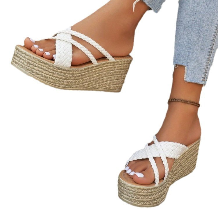 Damen Plateau-Sandalen mit geflochtenem Riemendesign und rutschfester Sohle Heidi-Mode