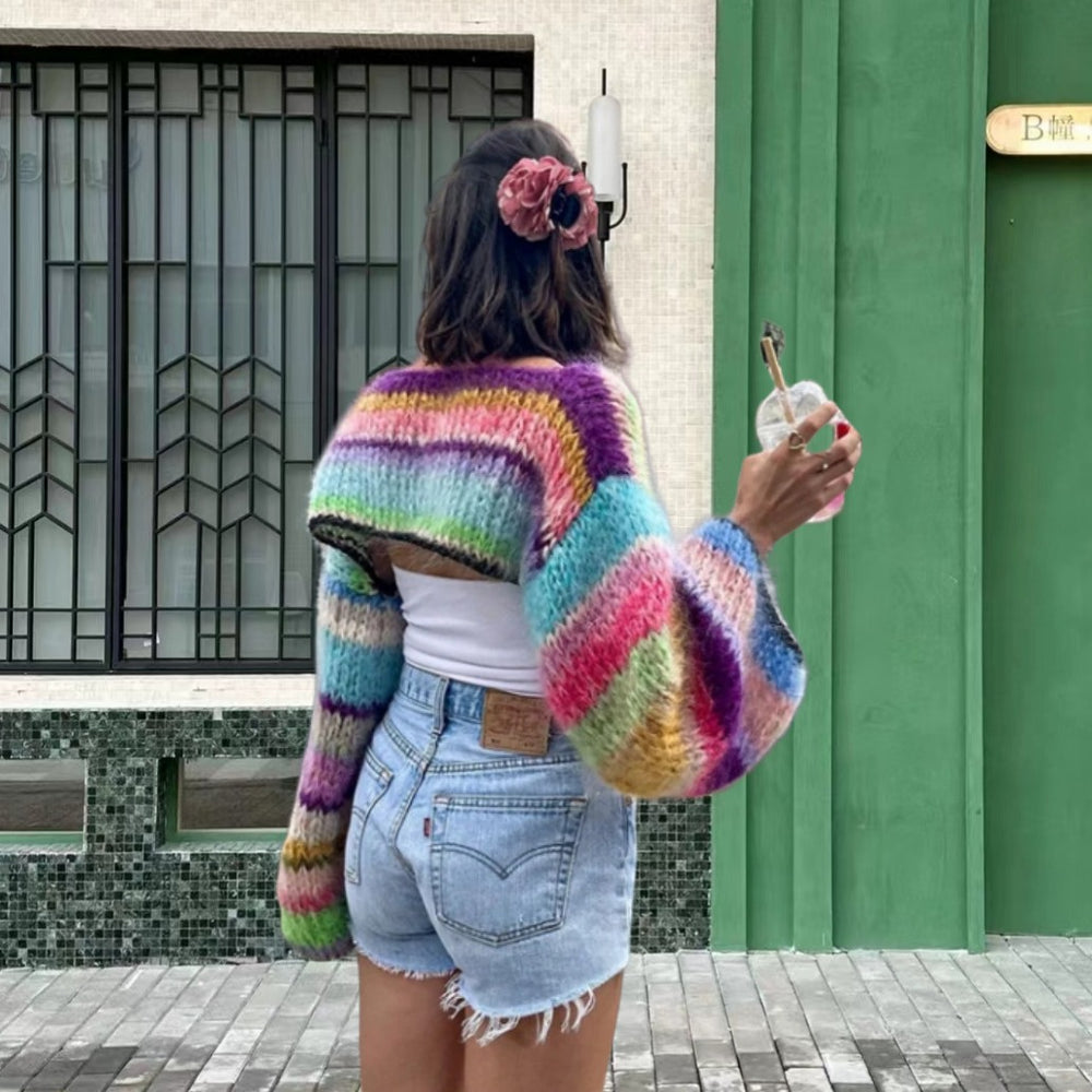 Damen Strickpullover im bunten Design mit weiten Ärmeln Heidi-Mode