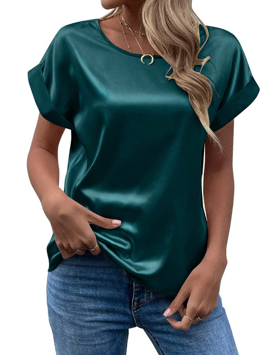 Damen Elegantes Kurzarmshirt aus hochwertigem Satinmaterial Heidi-Mode