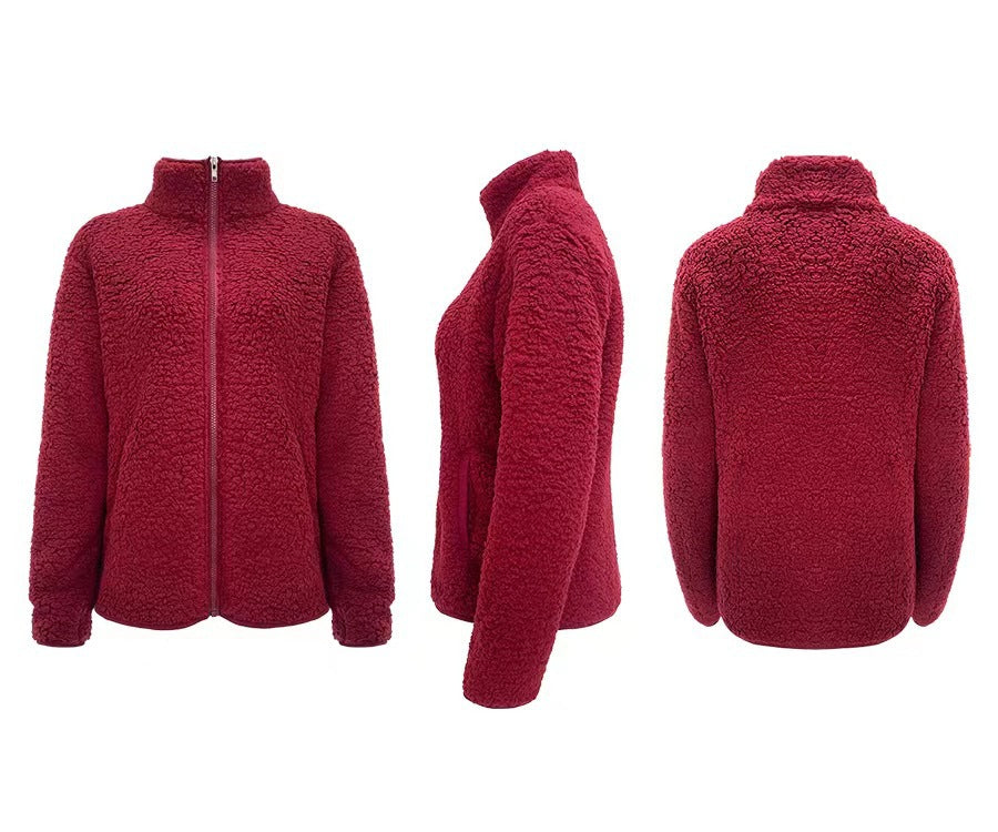 Damen Fleecejacke mit hohem Kragen und seitlichen Reißverschlusstaschen Heidi-Mode