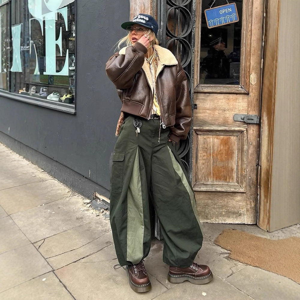 Damen cropped Kunstlederjacke mit Innenfutter aus Plüsch Heidi-Mode