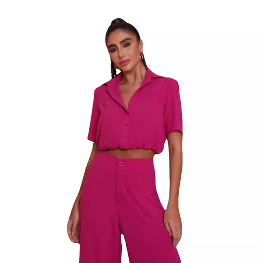 Damen Elegantes Kurzarm-Blusen und Palazzo-Hosen-Ensemble Heidi-Mode