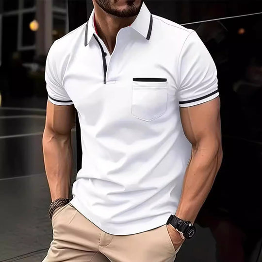 Herren Poloshirt mit modernem Kontrastkragen und praktischer Brusttasche Heidi-Mode