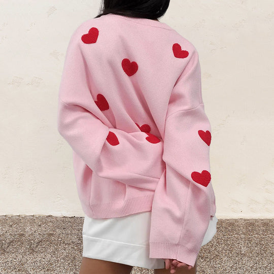 Damen Bequemer Sweater mit Herzmuster Heidi-Mode