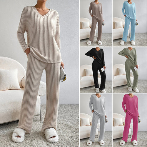 Damen Lässiges Freizeitsweat-Set mit V-Ausschnitt und weitem Schnitt Heidi-Mode