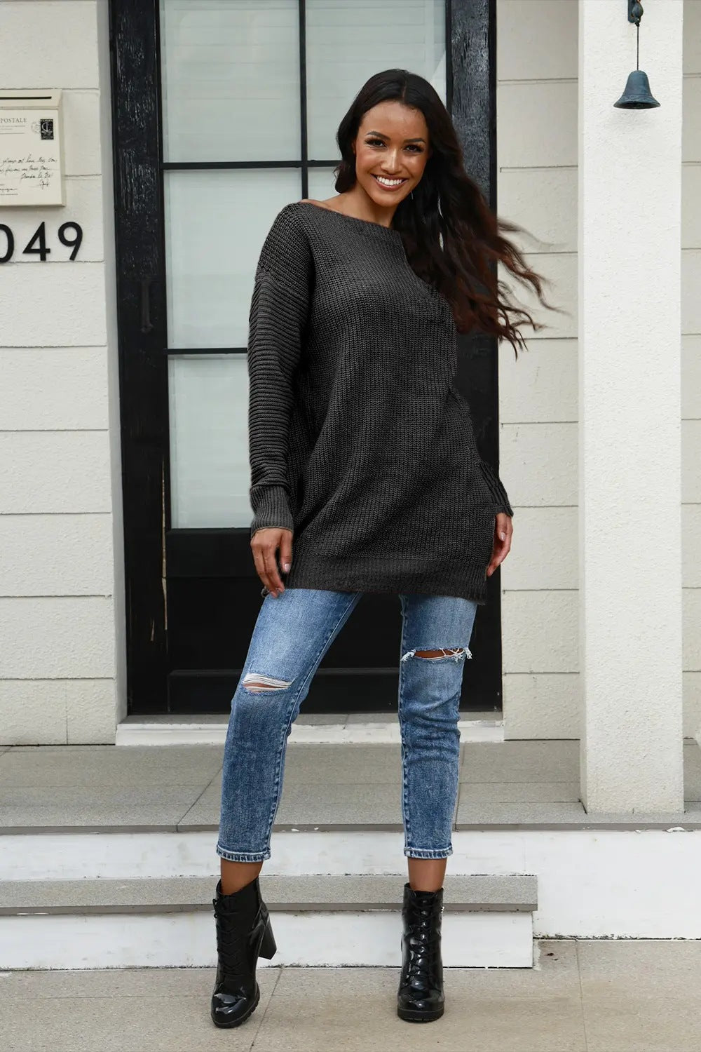 Damen Oversized Strickpullover mit Struktur und weitem Schnitt Heidi-Mode