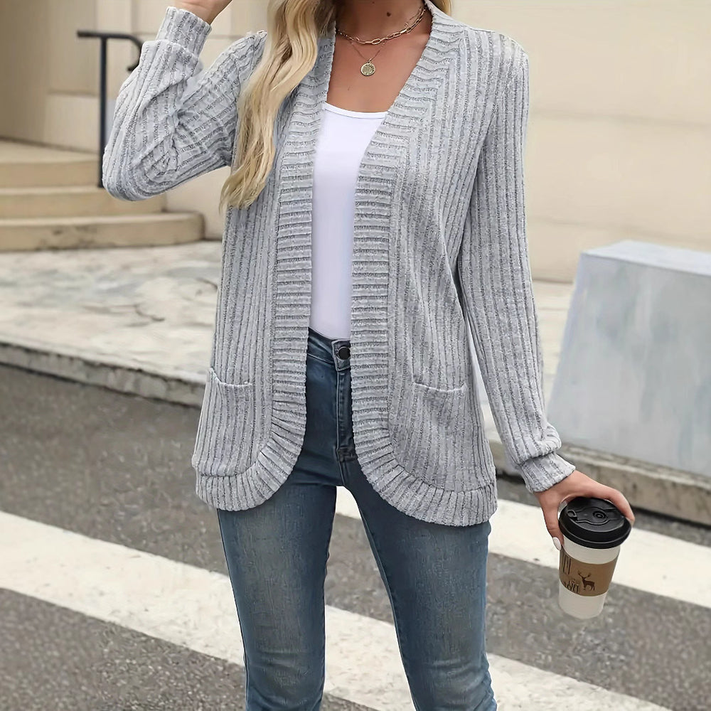 Damen Strickjacke mit offenen Front und praktischen Taschen Heidi-Mode