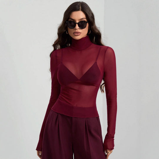 Damen Transparente Turtleneck-Bluse mit figurformendem Schnitt Heidi-Mode