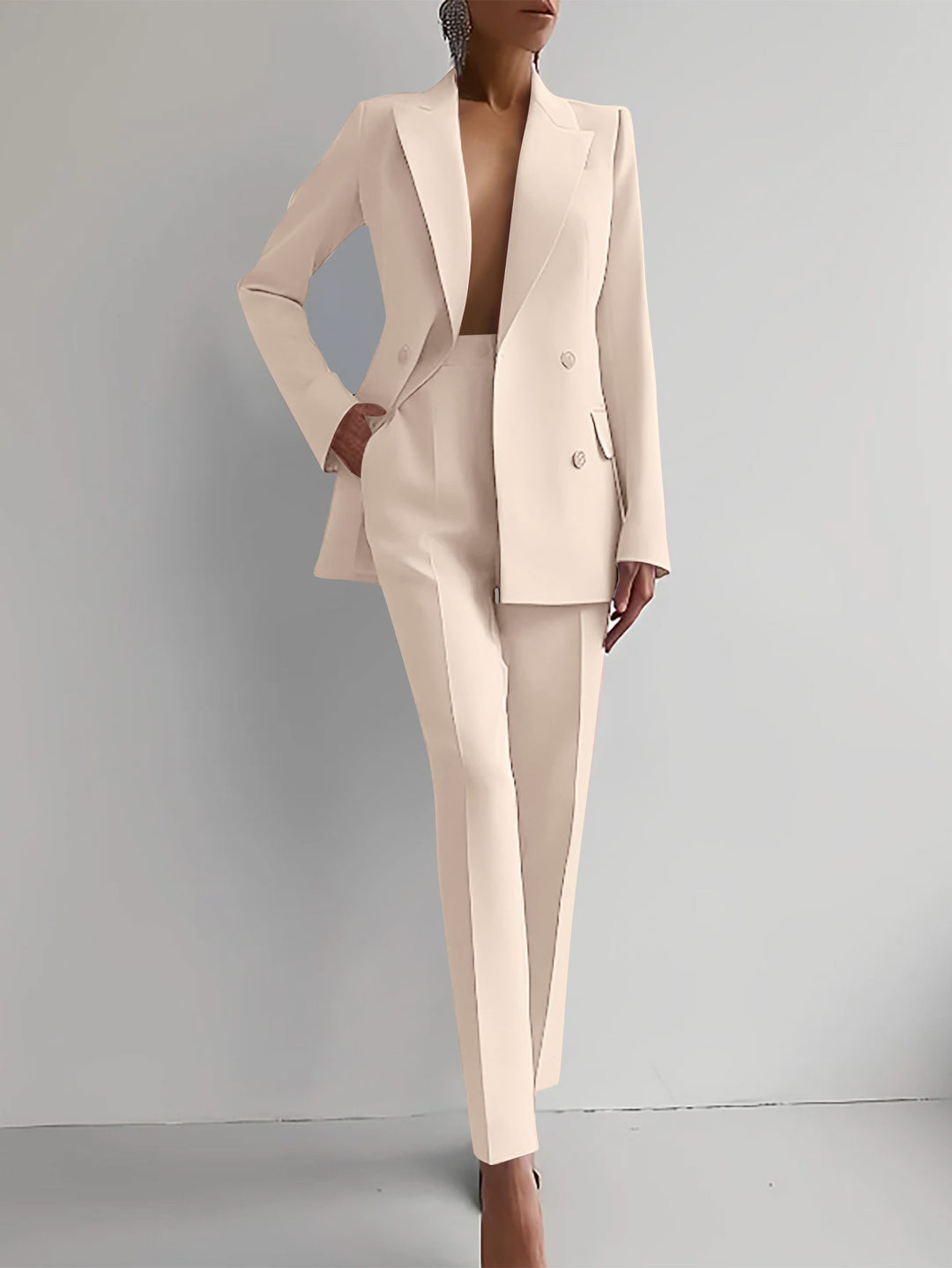 Damen elegante zweireihige Blazer mit maßgeschneiderter Hose Heidi-Mode