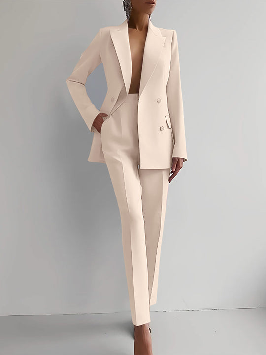 Damen elegante zweireihige Blazer mit maßgeschneiderter Hose Heidi-Mode
