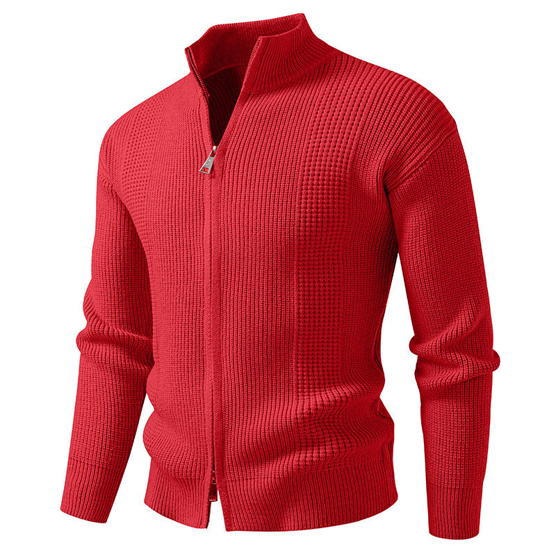 Herren Strickjacke mit hohem Kragen und innovativem Zipper Heidi-Mode