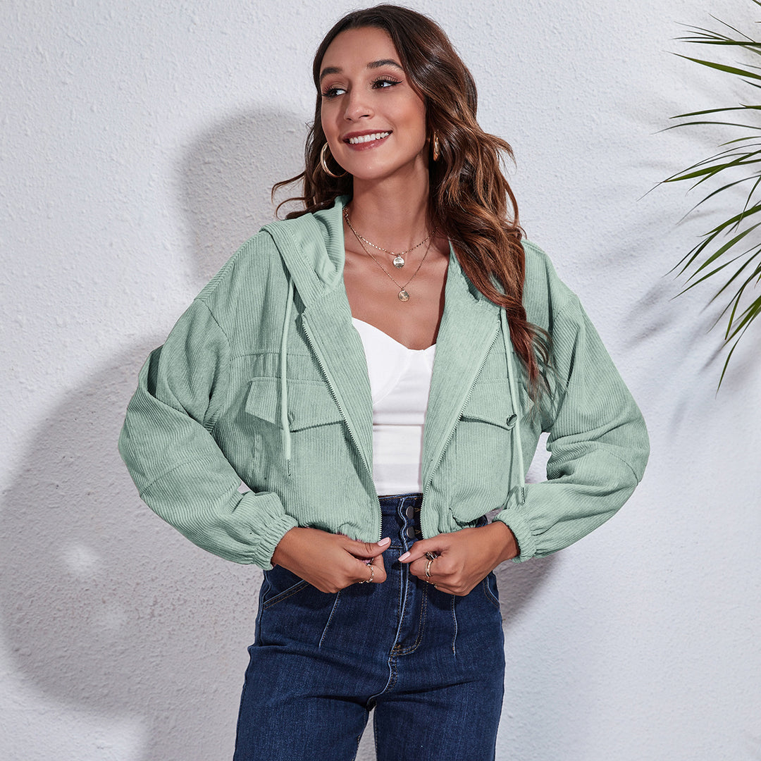 Damen lässige Kapuzenjacke mit großzügigen Taschen und Reißverschluss Heidi-Mode