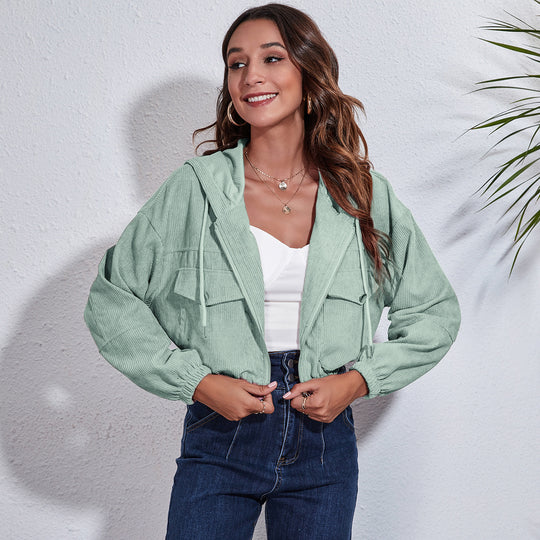 Damen lässige Kapuzenjacke mit großzügigen Taschen und Reißverschluss Heidi-Mode