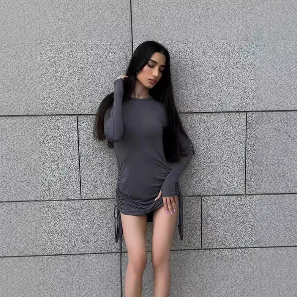 Damen Figurbetontes langärmliges Minikleid mit seitlicher Raffung Heidi-Mode