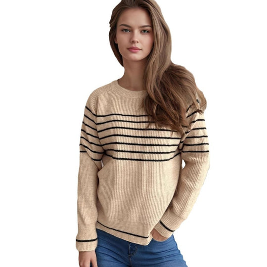 Damen lässiger Pullover mit modischem Streifenmuster und weitem Schnitt Heidi-Mode