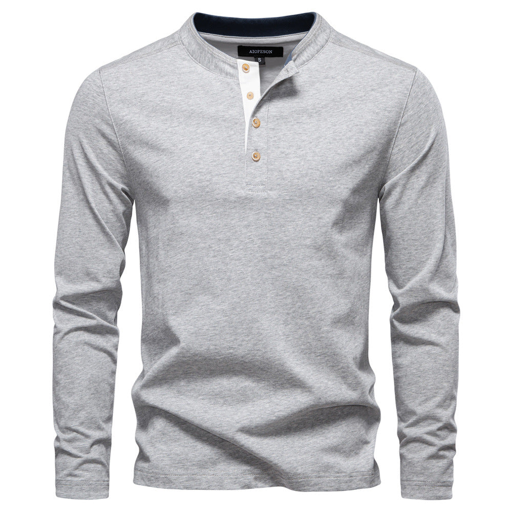 Herren Langarm-Henley-Shirt mit eleganten Druckknöpfen und bequemer Passform Heidi-Mode