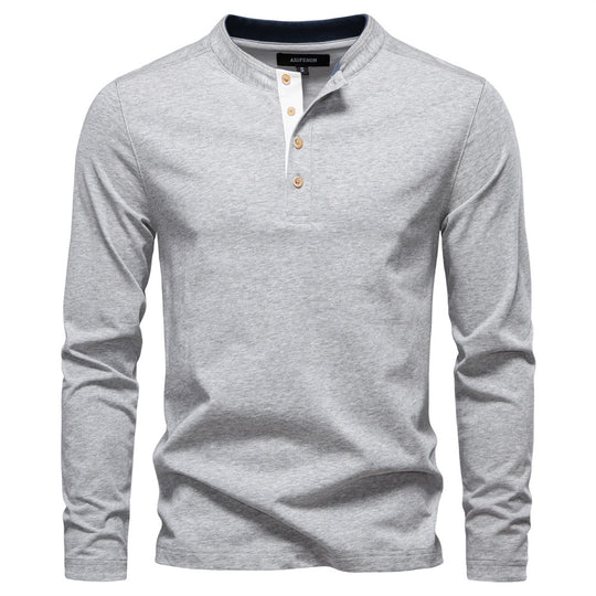 Herren Langarm-Henley-Shirt mit eleganten Druckknöpfen und bequemer Passform Heidi-Mode