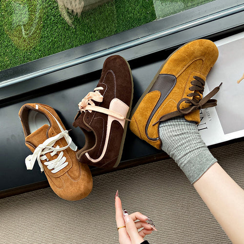 Damen modische Sneakers aus Veloursleder mit komfortabler Schnürung Heidi-Mode