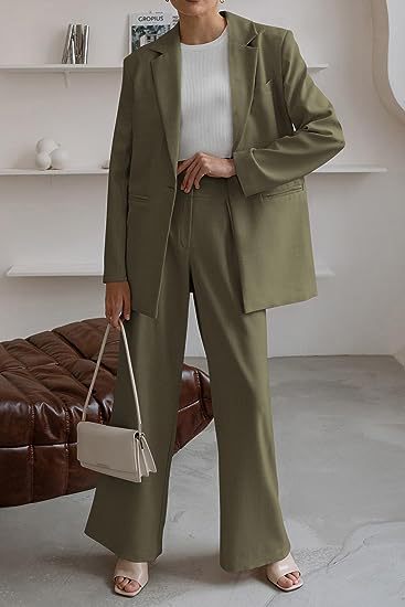 Damen elegantes Anzug-Set mit weitem Hosenbein und modernem Blazer Heidi-Mode