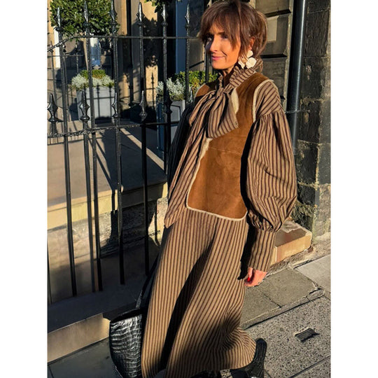 Damen Maxikleid mit eleganten Puffärmeln und schickem Schlips Heidi-Mode