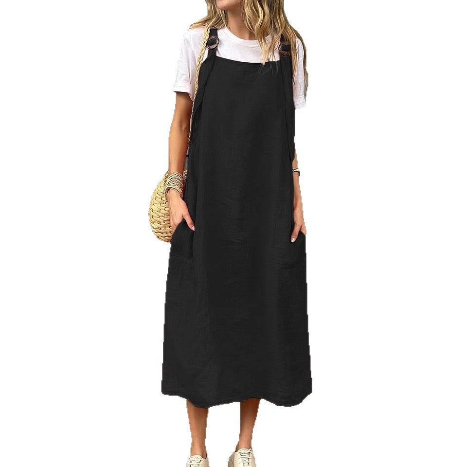 Damen Leichte Leinenkleid mit Taschen Heidi-Mode