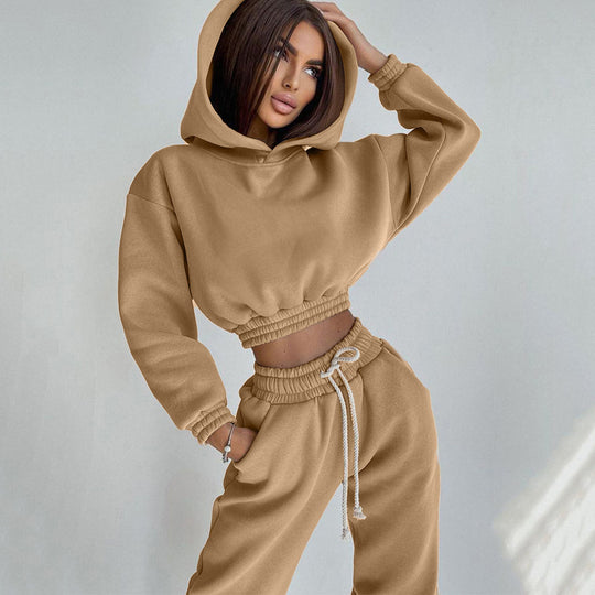 Damen modisches Set aus lässigem Hoodie mit elastischem Bund und Freizeit-Hose Heidi-Mode