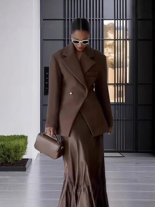 Damen Eleganter Doppelreiher-Blazer mit edlem Schnitt und hohem Kragen Heidi-Mode