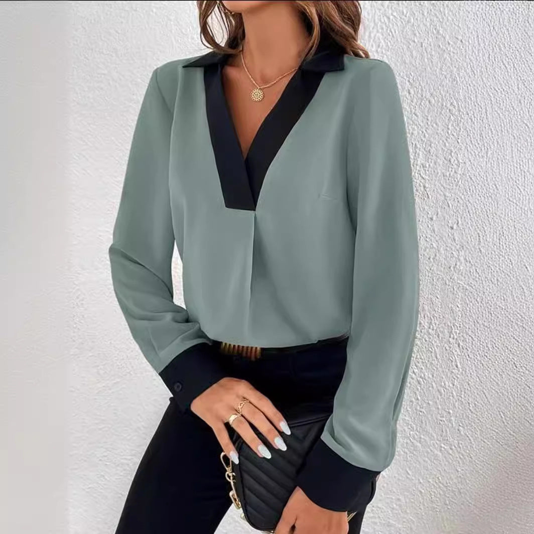 Damen Elegante Bluse mit kontrastierendem Kragen Heidi-Mode