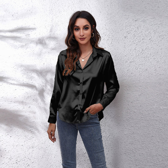Damen Satin Bluse mit Knotenverschluss Heidi-Mode