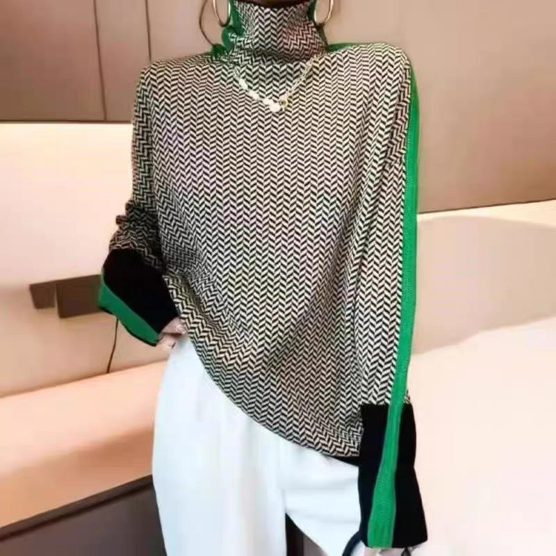 Damen Hochwertiger Rollkragenpullover mit Chevron-Muster Heidi-Mode