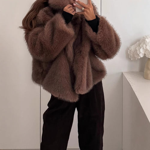 Damen stylischer Kunstfellmantel mit breitem Kragen Heidi-Mode