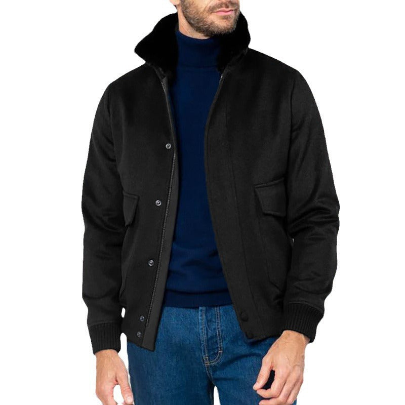 Herren elegante Kurzjacke mit Kunstfellkragen und praktischen Taschen Heidi-Mode