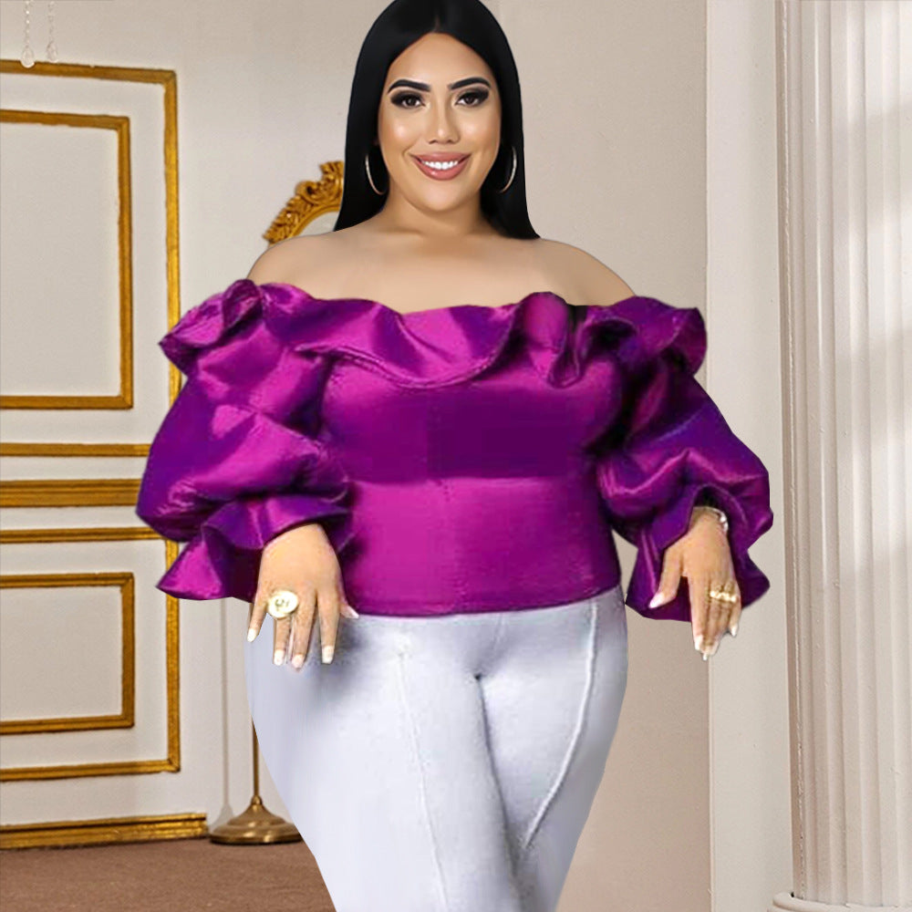 Damen Rüschenbluse mit voluminösen Puffärmeln und schimmernder Oberfläche Heidi-Mode