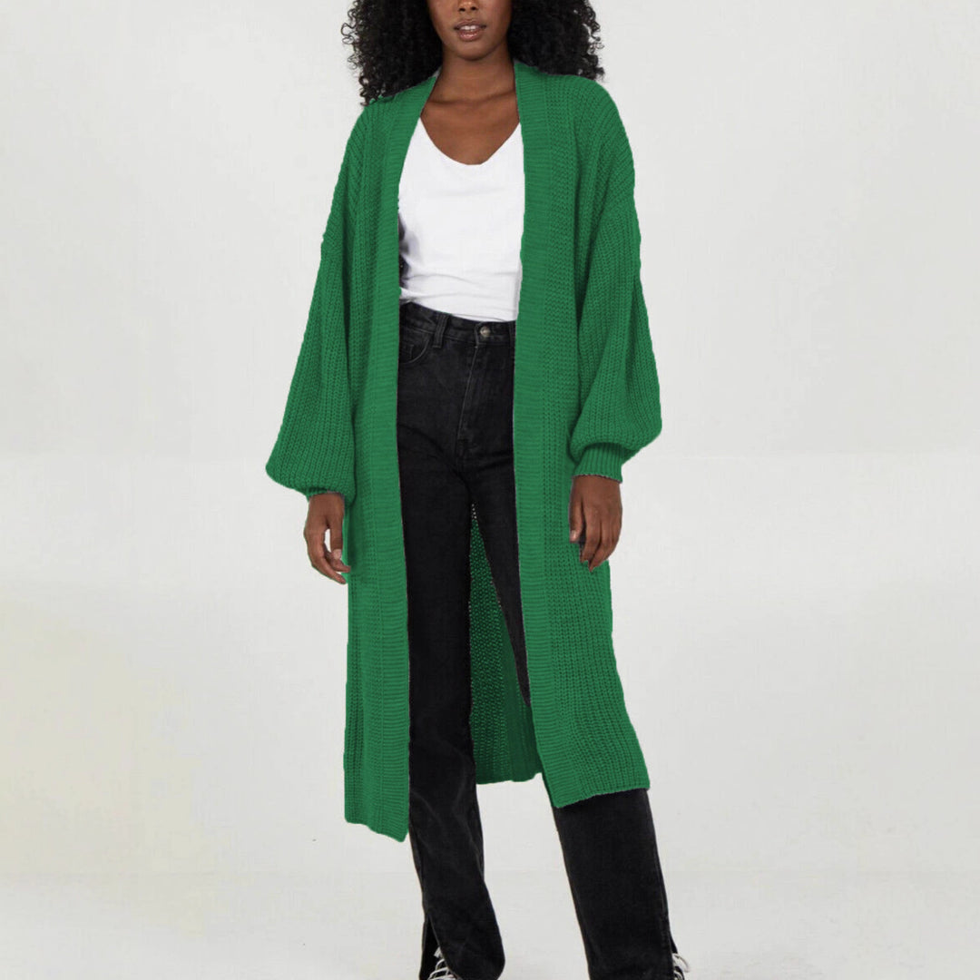 Damen Langer Strickcardigan mit voluminösen Ärmeln und offenem Schnitt Heidi-Mode