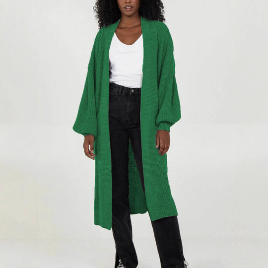 Damen Langer Strickcardigan mit voluminösen Ärmeln und offenem Schnitt Heidi-Mode