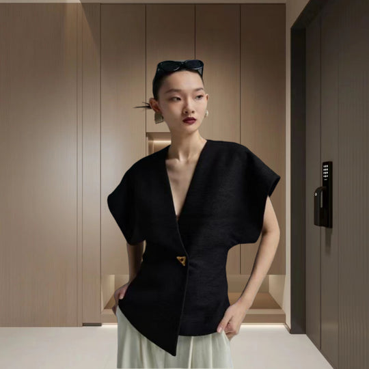 Damen Überwurfjacke mit weitem Schnitt und elegantem Knopf Heidi-Mode