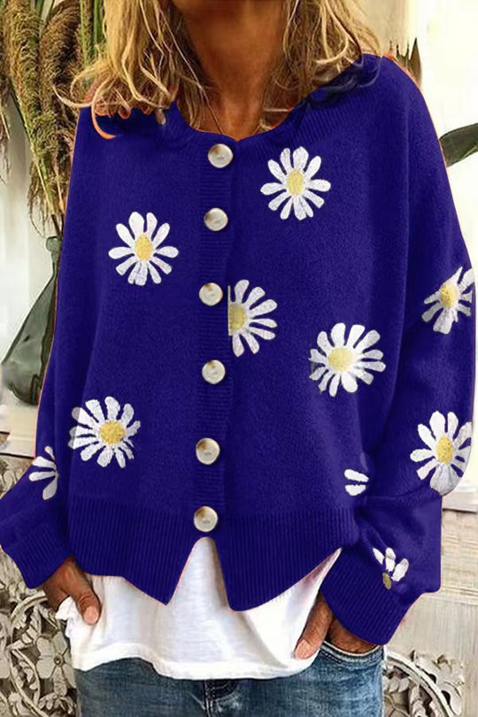 Damen Knopfpullover mit Blumenmuster Heidi-Mode